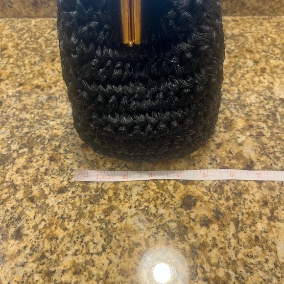 Vintage 1960s Black Straw Leather Lined Handbag Purse Jana Made in Italy - Picture 8 of 9